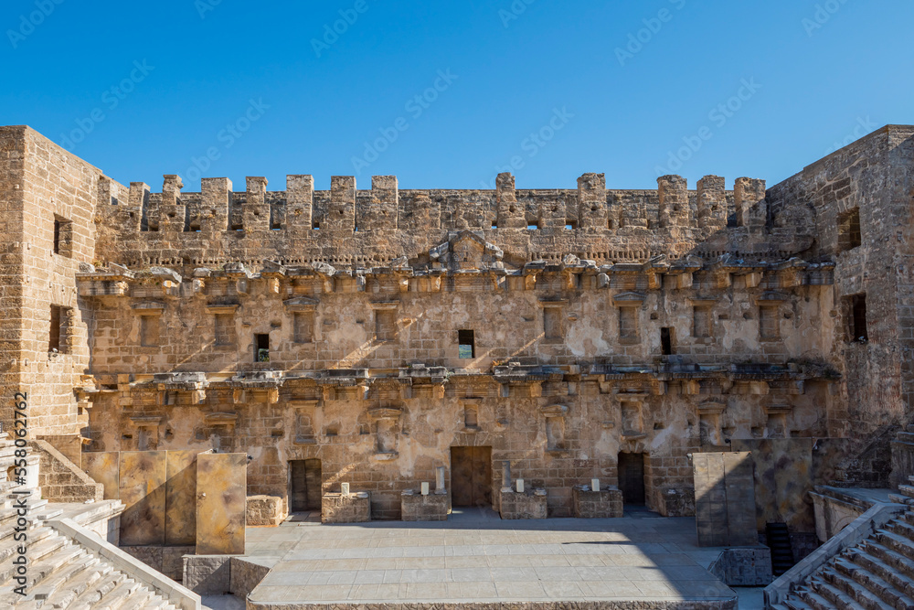 Fototapeta premium Aspendos ancient theater is located in Antalya province of Turkey.