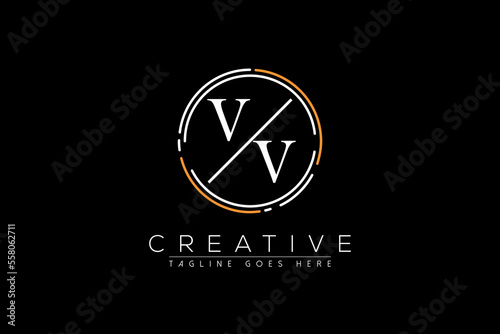 letter vv elegant and luxury Initial with circle frame minimal monogram logo design vector template photo