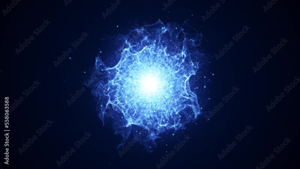 Abstract glowing blue futuristic energy dust with waves of magical energy particles on a dark blue background. Abstract background. Video in high quality 4k, motion design