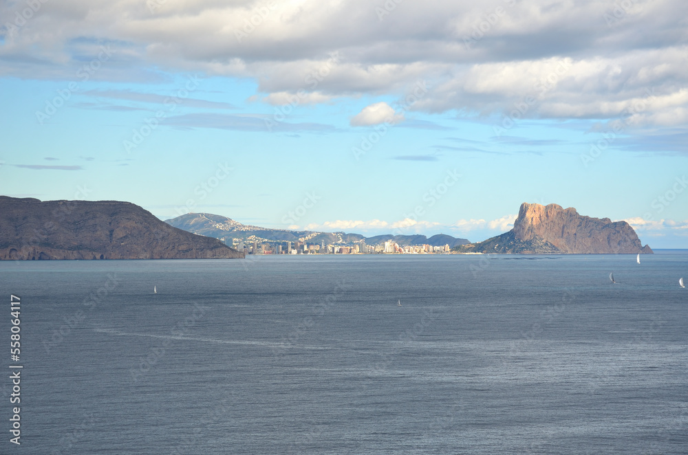 Mediterranean sea in Alicante coast, Spain, between the towns of Albir and Calpe in a sunny day.