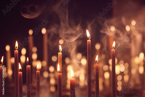 Several candles were lit, smoke, warm light with Generative AI