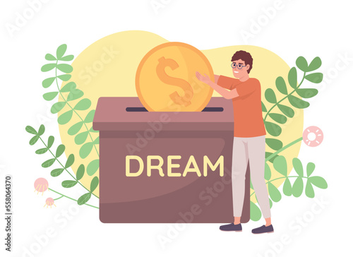 Saving for dream flat concept vector illustration. Expensive purchase. Editable 2D cartoon character on white for web design. Personal budget goal creative idea for website, mobile, presentation