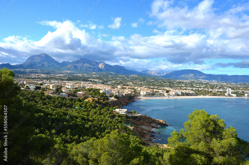 Mediterranean sea in Alicante coast, Spain, between the towns of Albir and Calpe in a sunny day.