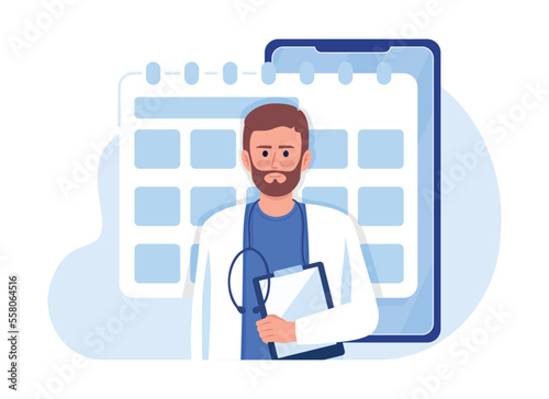 Making appointment with doctor flat concept vector illustration. Scheduling visit. Editable 2D cartoon characters on white for web design. Creative idea for website, mobile, presentation