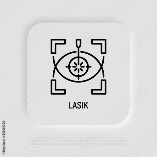 Laser eye surgery thin line icon. Ophthalmology. Lasik vision correction. Vector illustration.