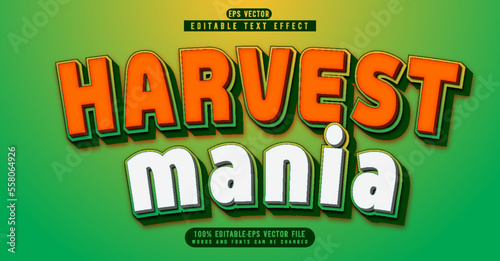 Harvest mania 3d editable text effect vector template