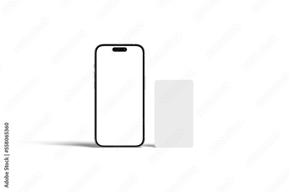 Smartphone and business card mockup in realistic 3D rendering on white background Smartphone and business card mockup in realistic 3D rendering on white background