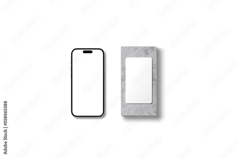 Smartphone and business card mockup in realistic 3D rendering on white background Smartphone and business card mockup in realistic 3D rendering on white background