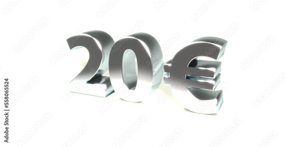 20€, 20, zwanzig, preis, kosten, prämie, Euro, zahl, betrag, Gutschrift, Dollar, Gewinn, Kapital, Business, Schrift, 3d, gold, silber