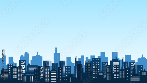 Silhouettes of high rise buildings and apartments in the city with clear sky in the morning