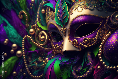 Fotografia Venetian carnival mask and beads decoration