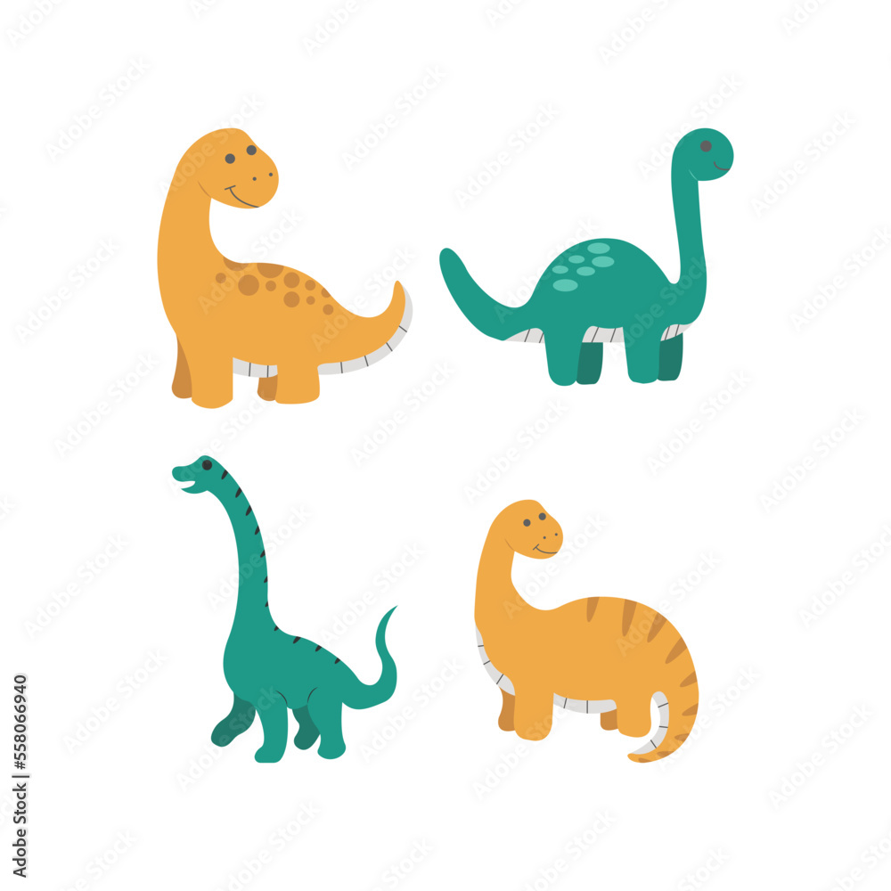 Collection of cute cartoon dinosaurs. Vector illustration