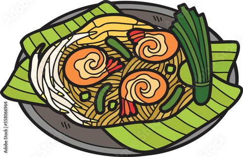 Hand Drawn Pad Thai or Thai food illustration