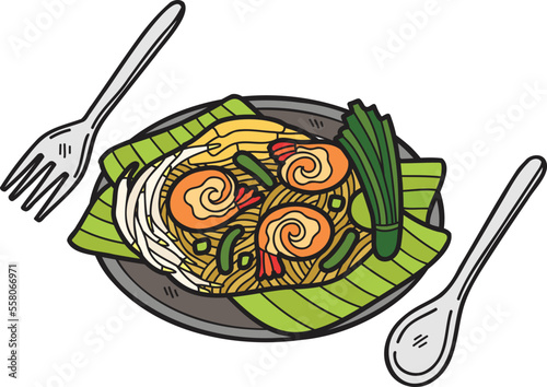 Hand Drawn Pad Thai or Thai food illustration