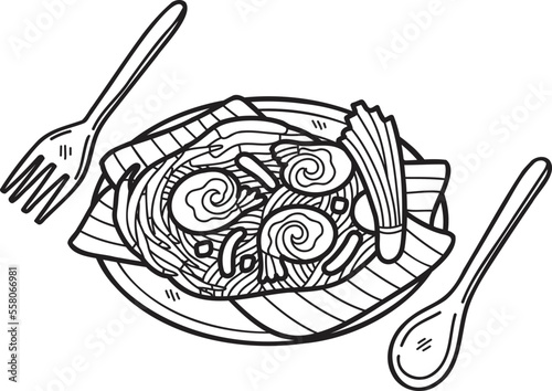 Hand Drawn Pad Thai or Thai food illustration