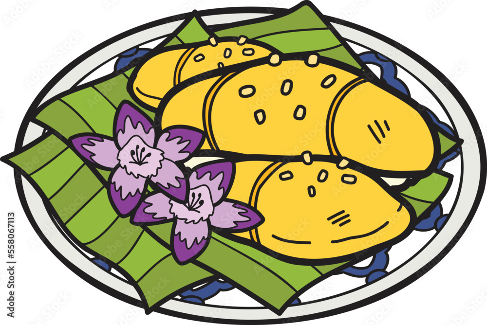 Hand Drawn Durian Sticky Rice or Thai food illustration Hand Drawn Durian Sticky Rice or Thai food illustration