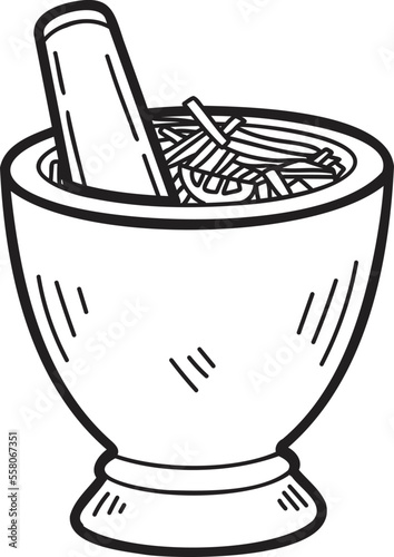 Hand Drawn papaya salad with mortar illustration