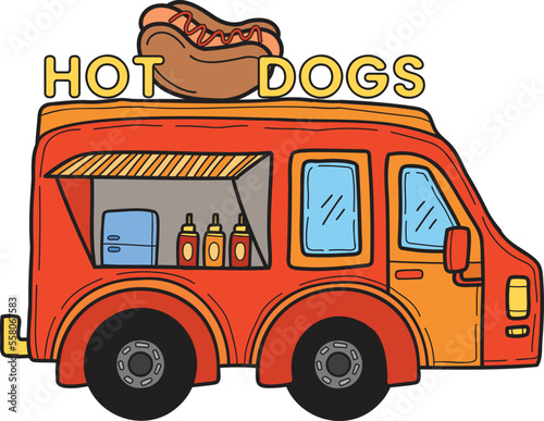 Hand Drawn Food Truck and Hot Dog illustration