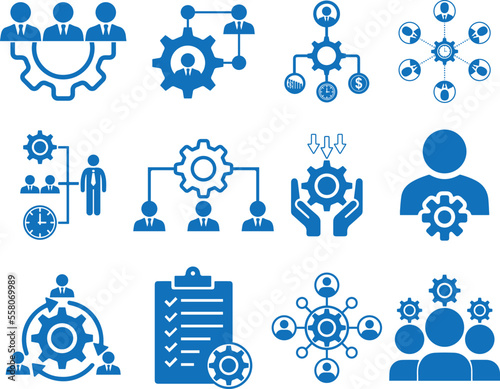 Management icon set, business management icon set blue vector