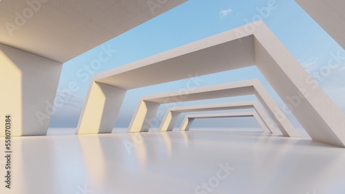 Architecture background geometric arched interior 3d render