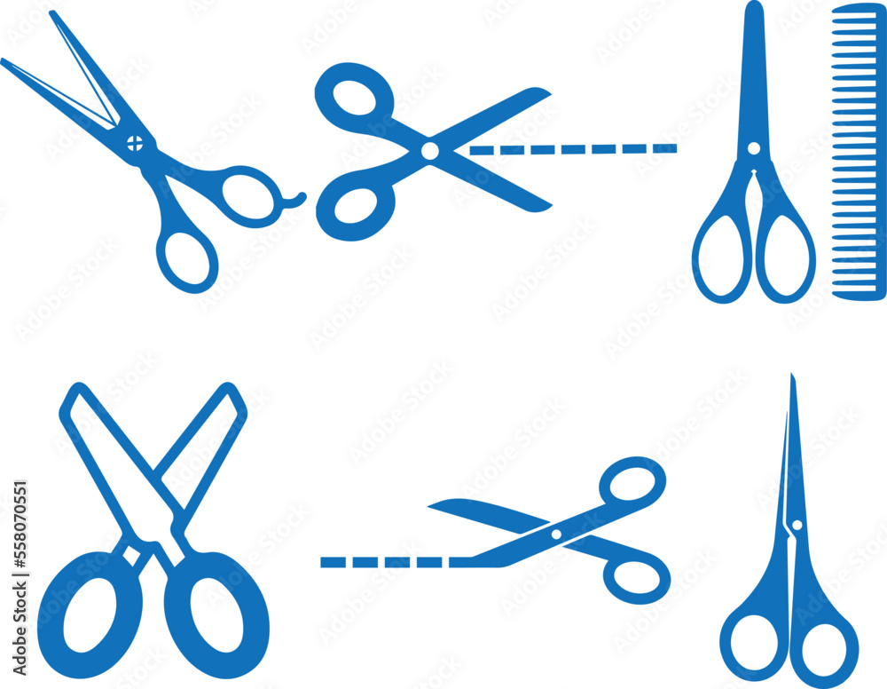 Scissor cut icon set, scissor icon set blue vector Stock Vector Adobe