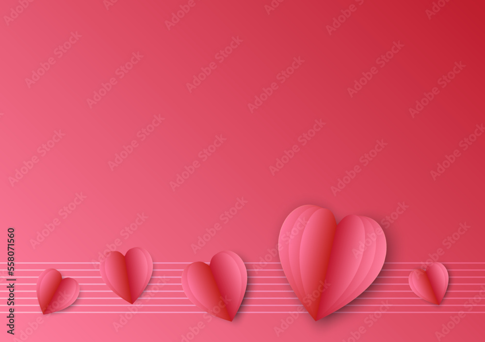 Romantic vector love paper heart pink background
