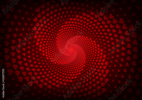 Abstract red heart circle votex center love background