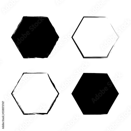 Brush hexagons. Geometric shape. Grunge texture. Vector illustration. stock image.