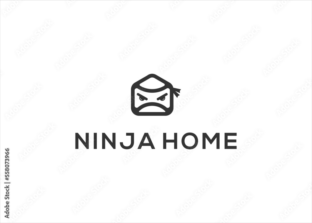 Naklejka premium Ninja house logo template vector icon. House, home, real estate with ninja face illustration