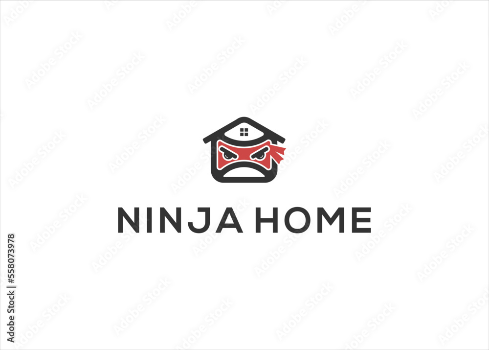Ninja house logo template vector icon. House, home, real estate with ninja face illustration