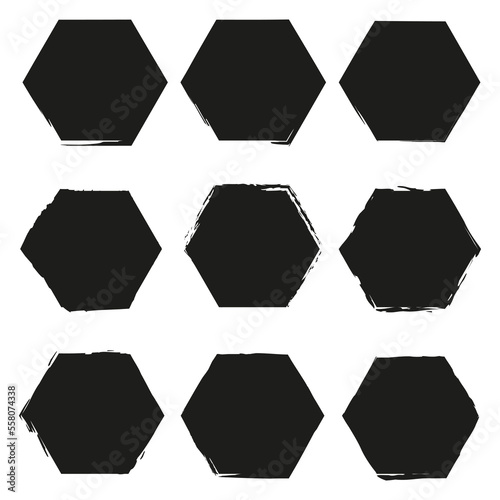 Brush hexagons. Geometric shape. Grunge texture. illustration. stock image.