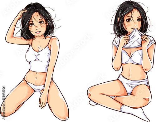 Anime bikini sexy girl drawing vector 