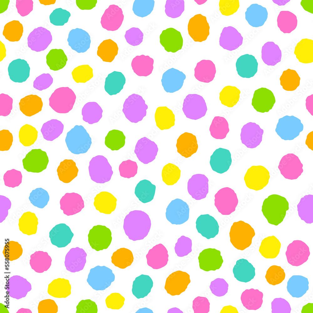 Cute Rainbow Color Doodle Polkadot Circle Round abstract Hand drawn Geometric Shape Element Seamless Pattern Tablecloth, Wrapping Paper, Picnic Mat, Tablecloth, Fabric Background Vector Illustration