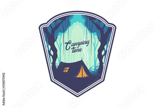 Colorful flat illustration of camping in the jungle