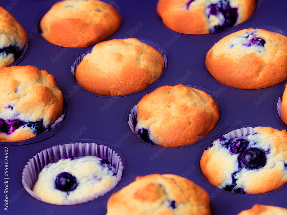 Illustration of blueberry muffins, generative ai
