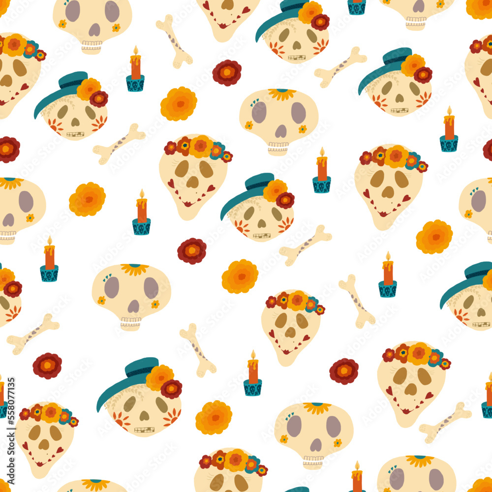 Seamless pattern Day of the dead Mexican holiday Seamless pattern Day of the dead Mexican holiday