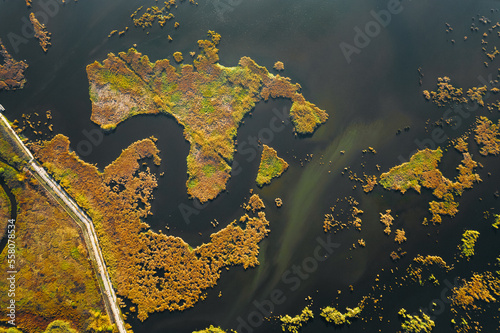 Aeria view of lake and wetland