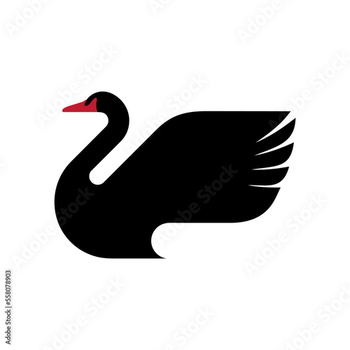 Fototapeta Naklejka Na Ścianę i Meble -  The silhouette of a black swan. Elegant vector logo and symbol of the noble bird.