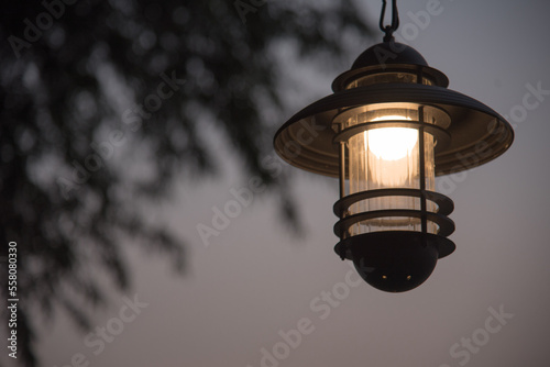 Lamps shine brightly at night.