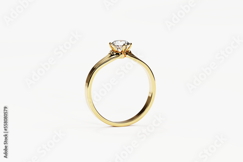 Gold diamond Ring isolated on white background, 3D rendering.