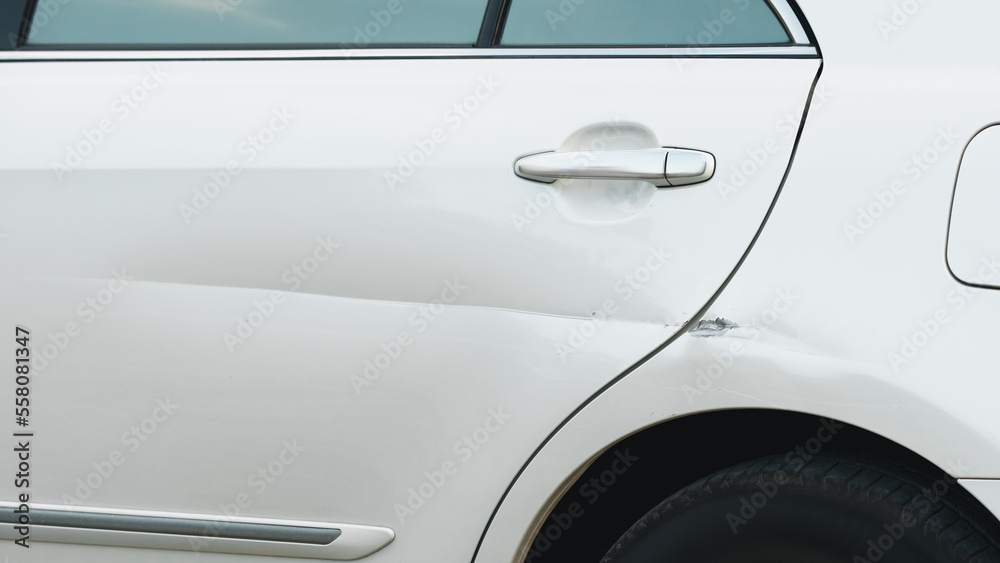 Deep scratches and paint damage on a bumper vehicle. car scratch and dent. accident involving a car crash. Deep scratches and paint damage on a bumper vehicle. car scratch and dent. accident involving a car crash.