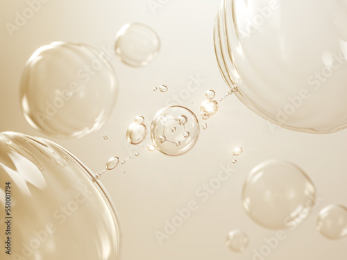 Slika na platnu Cosmetic Essence Oil, Liquid bubble, Molecule inside Liquid Bubble, 3d rendering