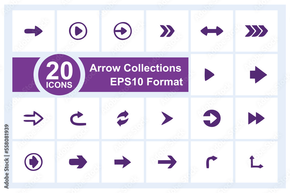 20 arrow symbol icon. Collection of arrow symbols for user interface design needs, multimedia or mouse pointers,
