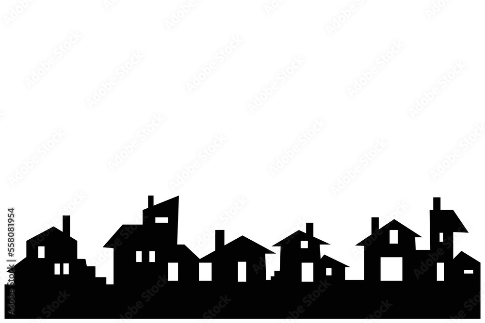 Densely populated urban settlement silhouette illustration isolated on white background. Suitable for use as a property logo design or as a marketing property element