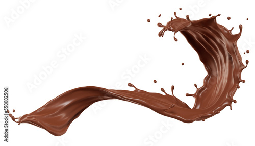 Chocolate isolated splashes wave. 3D render illustration photo