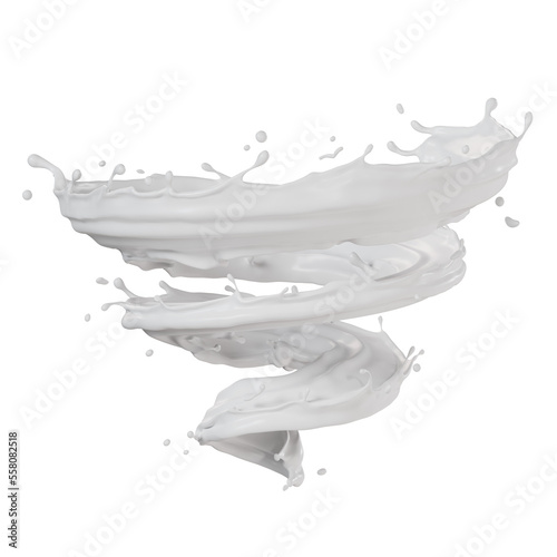 milk isolated splashes spiral 3D render illustration