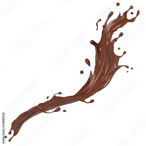Chocolate isolated splashes wave. 3D render illustration