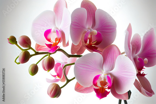 pink blossoming orchid branch on white flower