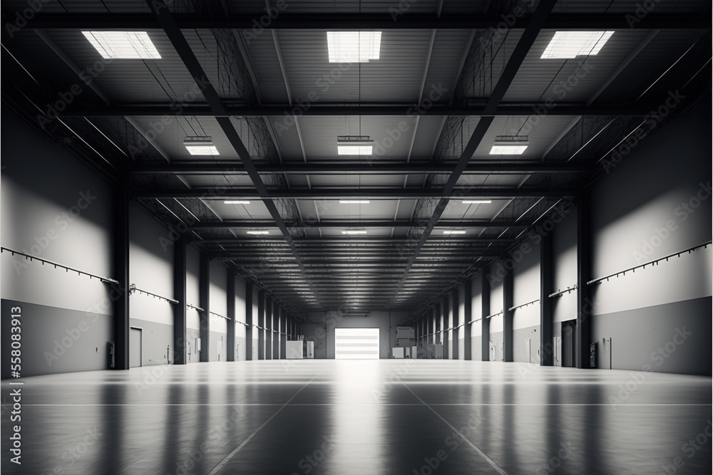 Empty logistics storage warehouse. Generative ai