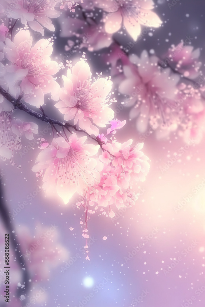 Spring sakura blossom, bokeh background . AI
